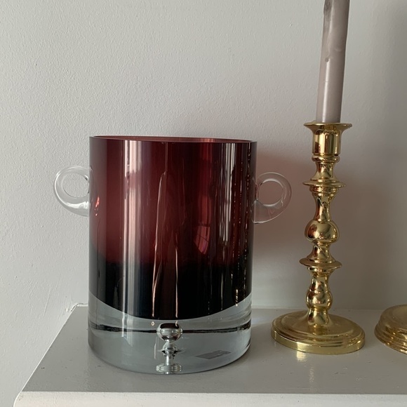 MCM Krosno Poland Block Art Glass With handles Vase Purple Clear Base Bubble - Picture 14 of 17